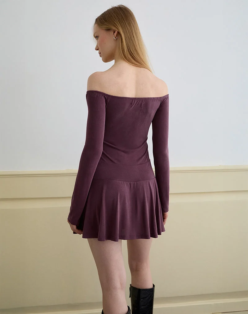 Somiah Bardot Mini Dress in Cupro Deep Purple