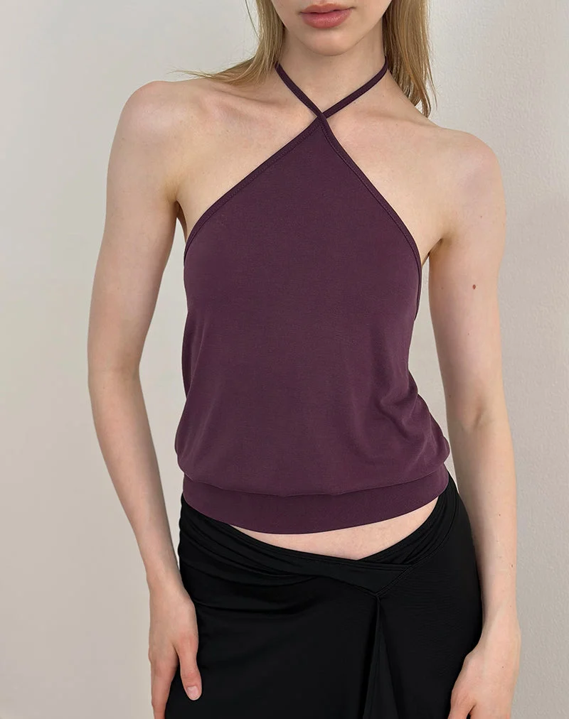 Saerin Halter Top in Cupro Deep Purple
