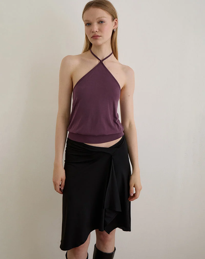 Saerin Halter Top in Cupro Deep Purple