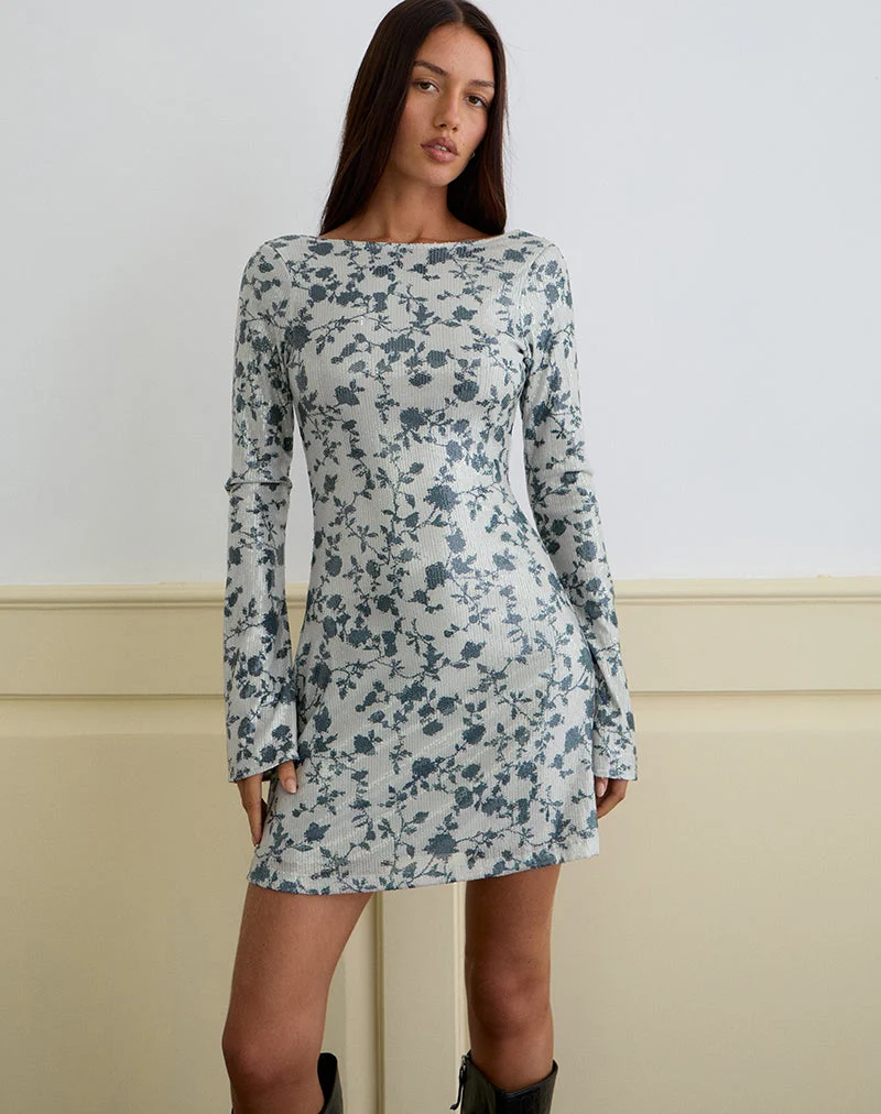 Mini robe Kimberly en fleurs à paillettes grises