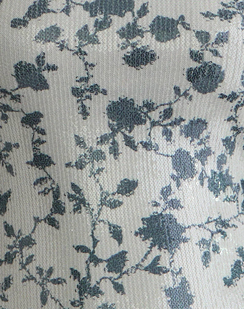 Mini robe Kimberly en fleurs à paillettes grises