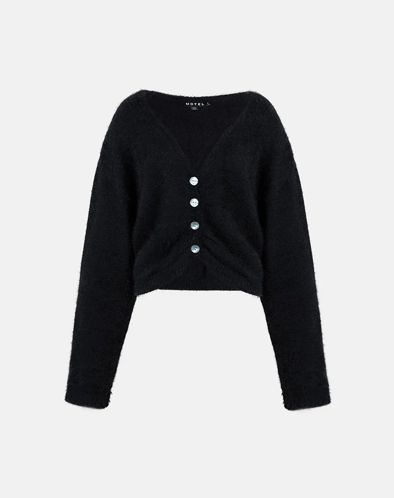 Jiyo Cardigan froncé en tricot noir