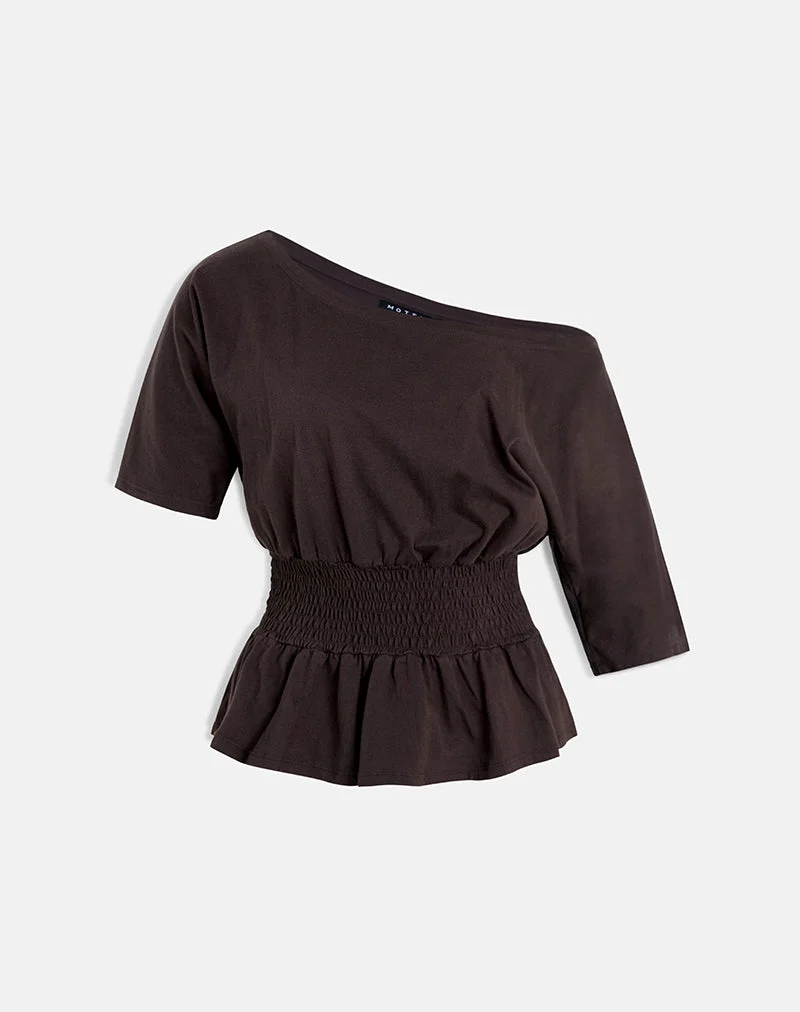 Domani Off the Shoulder Top in Chocolate (Top à épaules dénudées en chocolat)