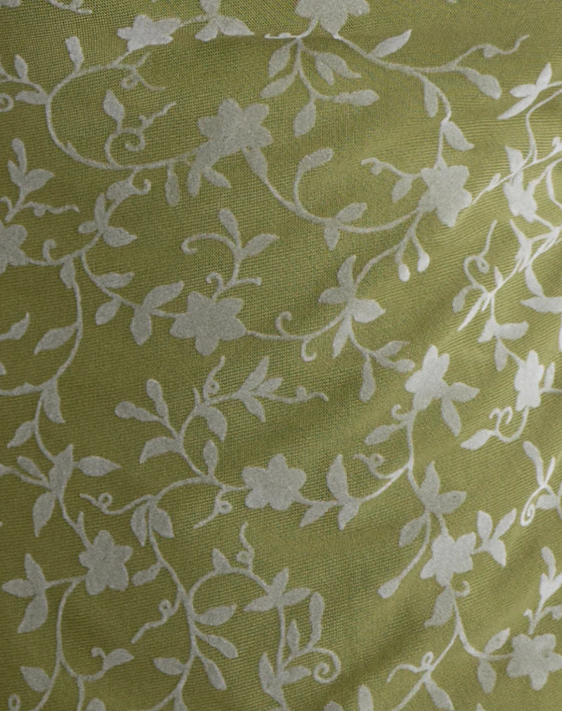 Burkie Halterneck Top in Pretty Petal Flock Olive