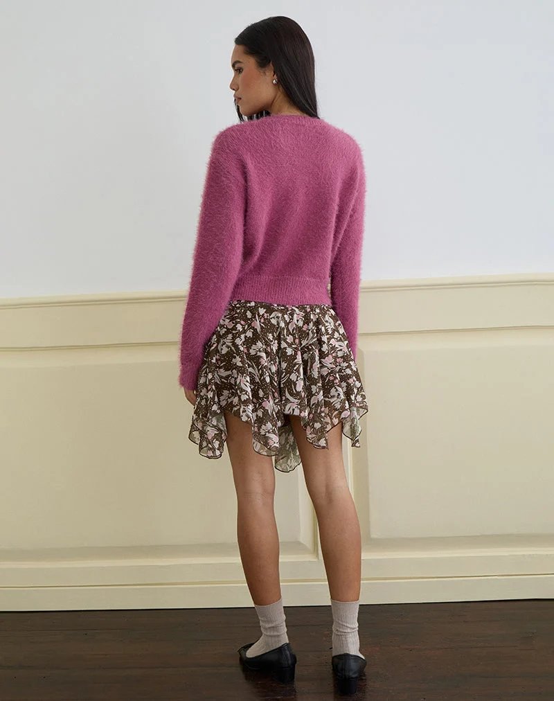 Cardigan Audrina en maille duveteuse raisin