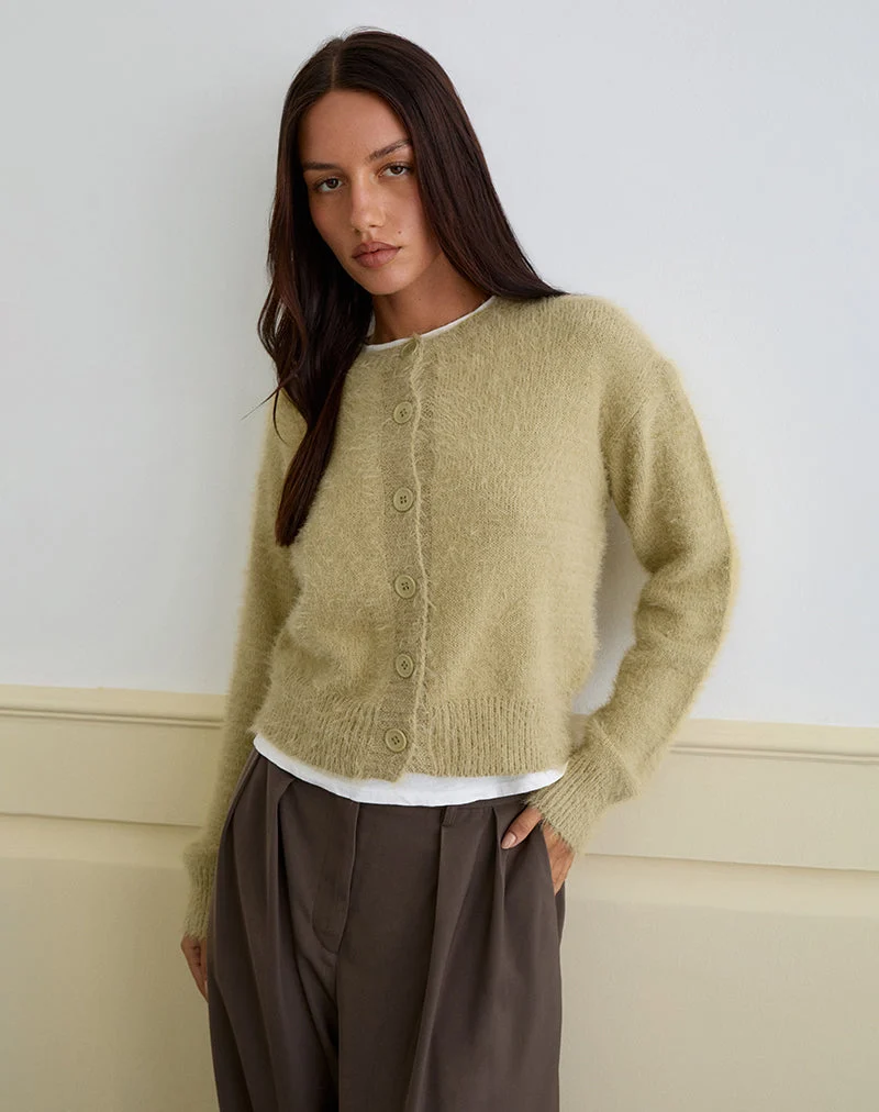 Cardigan Audrina en maille duveteuse Sage