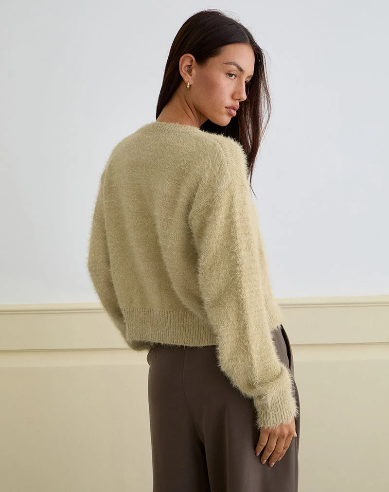 Cardigan Audrina en maille duveteuse Sage