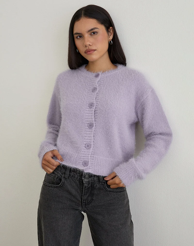 Cardigan Audrina en maille duveteuse Dusty Lilac