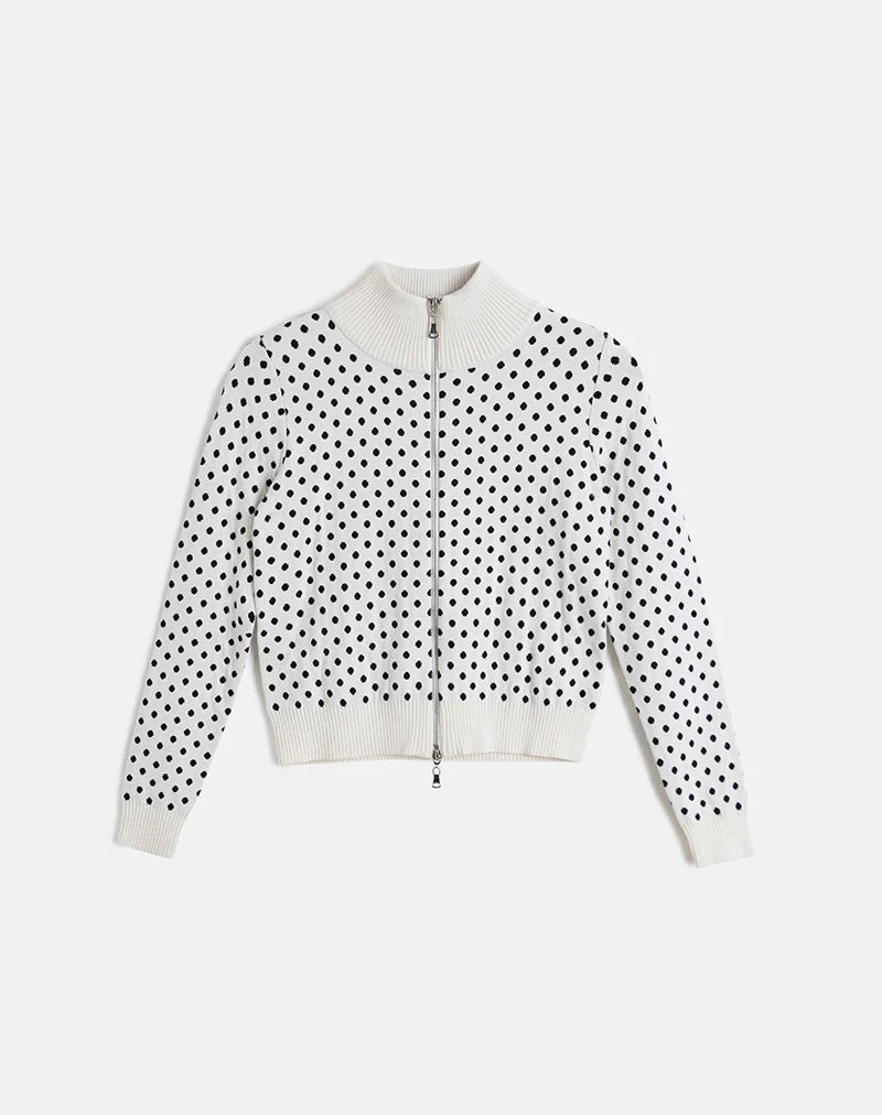 Veste en maille zippée Talisa Tiny Polka Ivory
