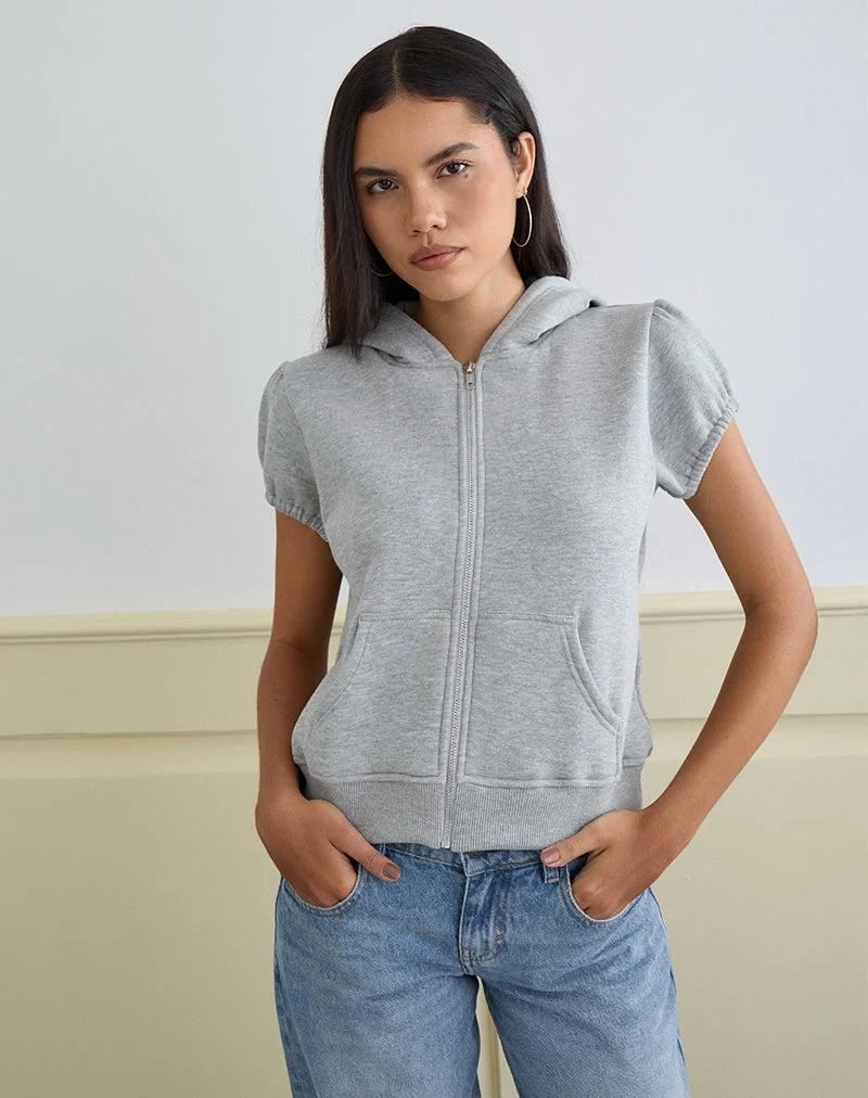 Sweat à capuche zippé à manches courtes Galia en gris marron