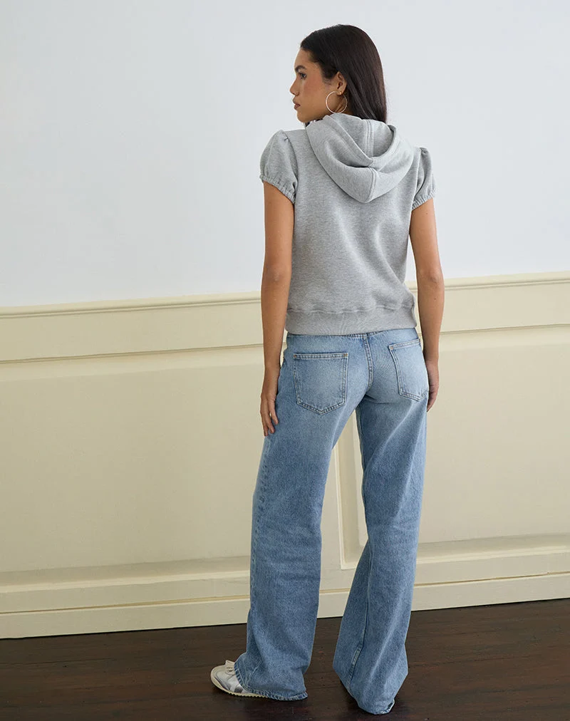 Sweat à capuche zippé à manches courtes Galia en gris marron