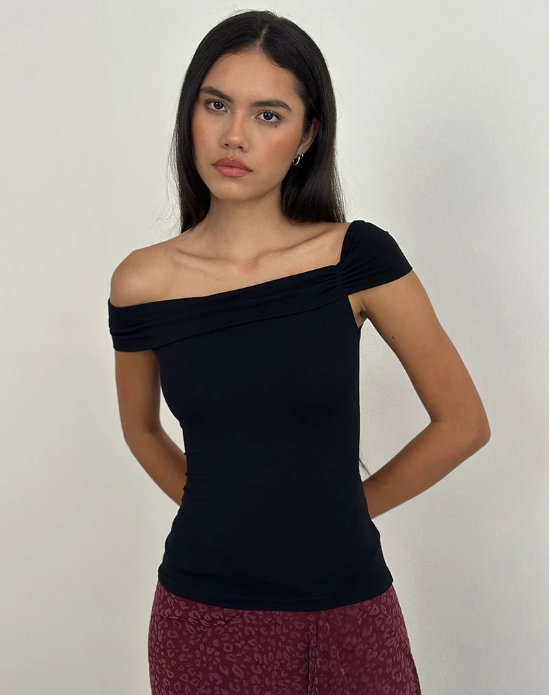 Cuthbe Off The Shoulder Twist Top in Black (Top torsadé à épaules dénudées)