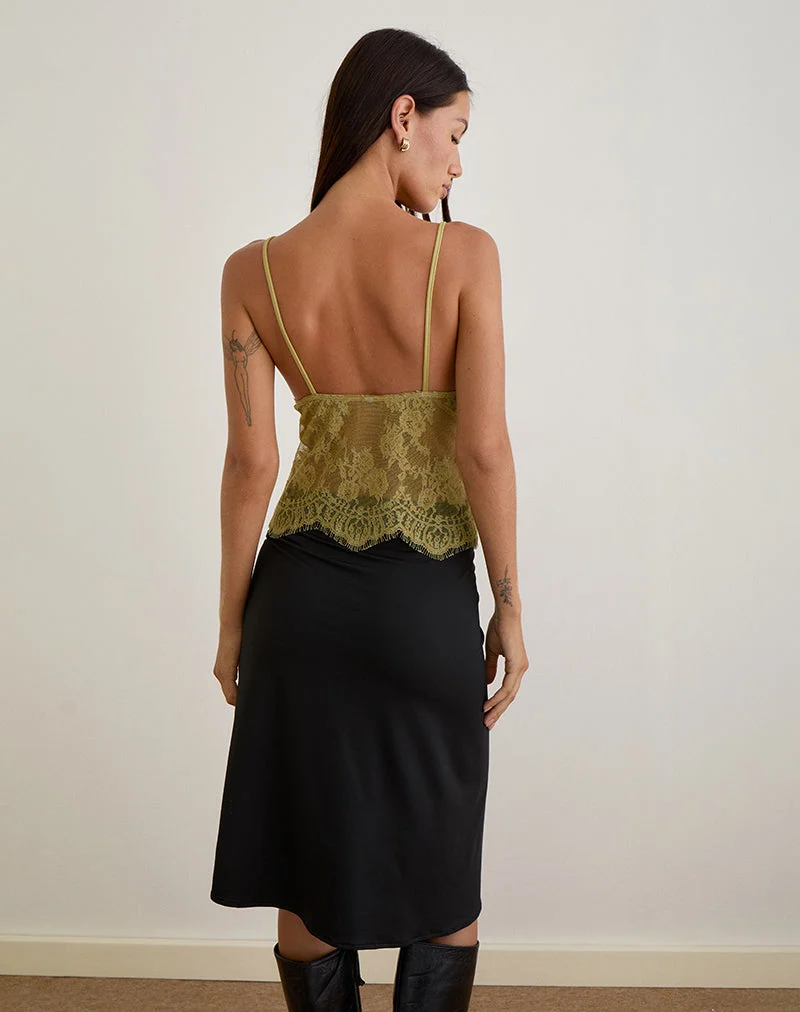 Top cami plongeant Kaika, dentelle Eyelash Chartreuse