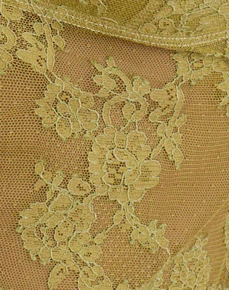 Top cami plongeant Kaika, dentelle Eyelash Chartreuse