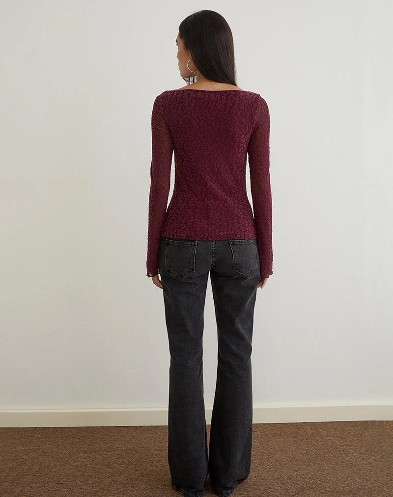 Trivedi Long Sleeve Top in Flock Mini Leopard Plum