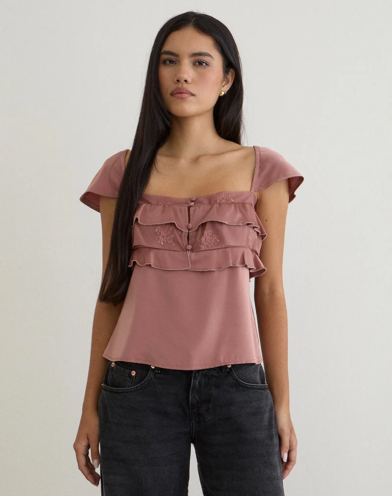 Venaro Double Layer Top in Satin Dusty Pink