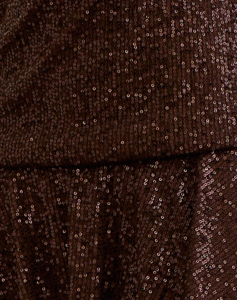 Mini robe Veloria en drapé pailleté marron