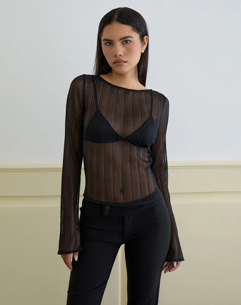 Top Saezuru en mousseline Plisse Shimmer Black