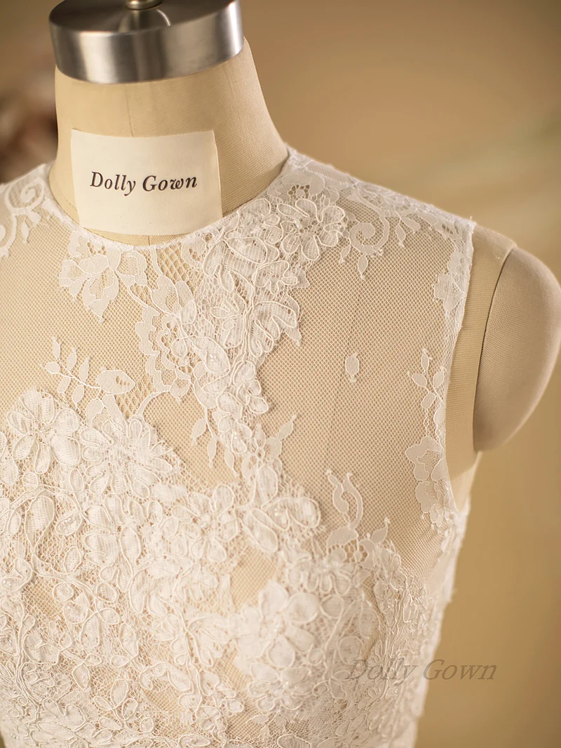 Hauts de mariée en dentelle sans manches à col haut Hsin
