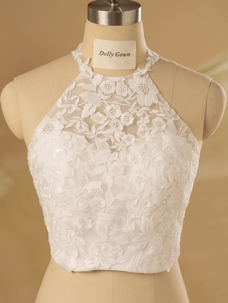 Haut de mariée en dentelle florale à col licou Dustine