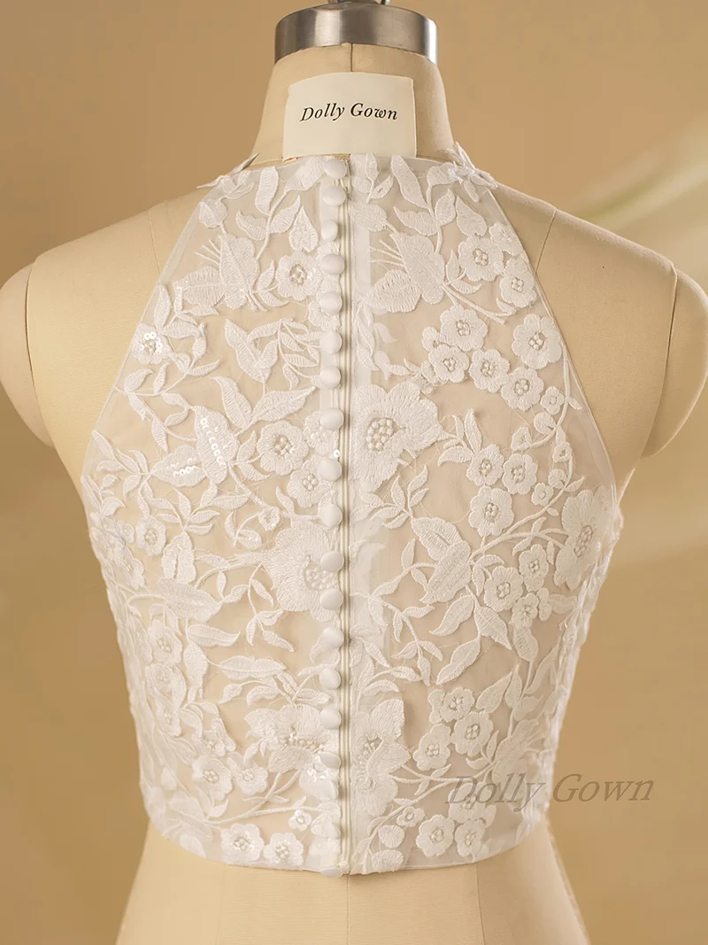 Haut de mariée en dentelle florale à col licou Dustine