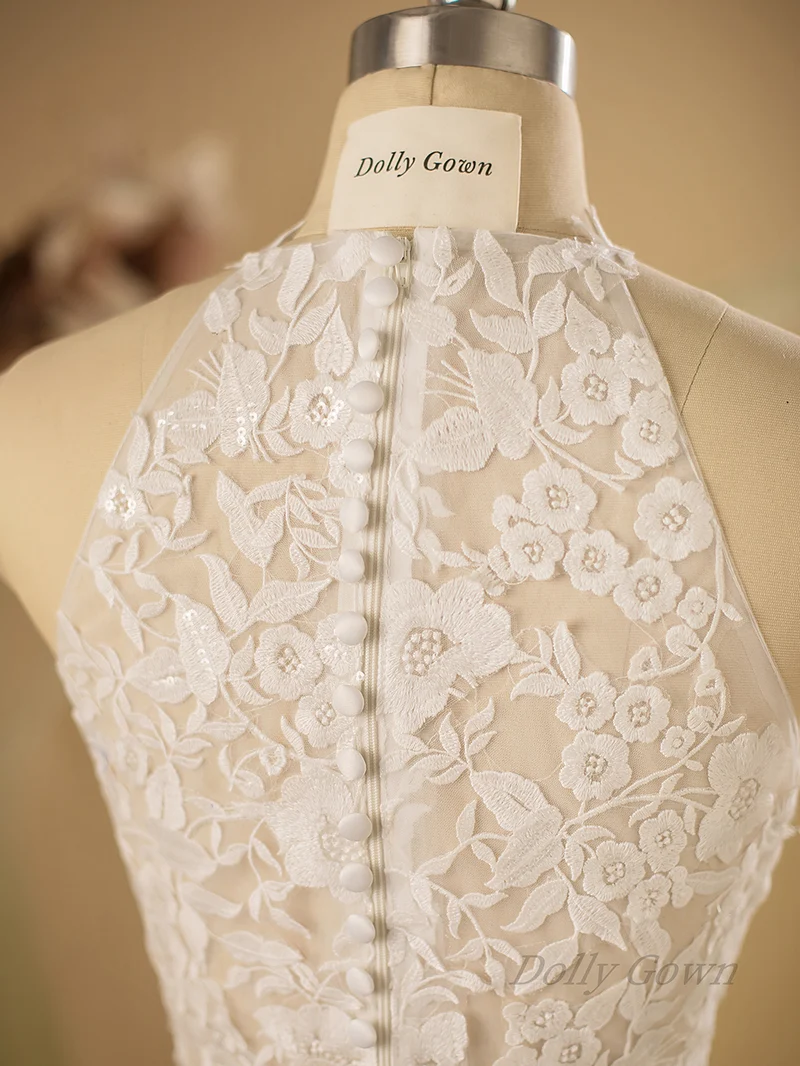 Haut de mariée en dentelle florale à col licou Dustine