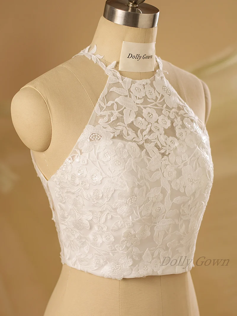 Haut de mariée en dentelle florale à col licou Dustine