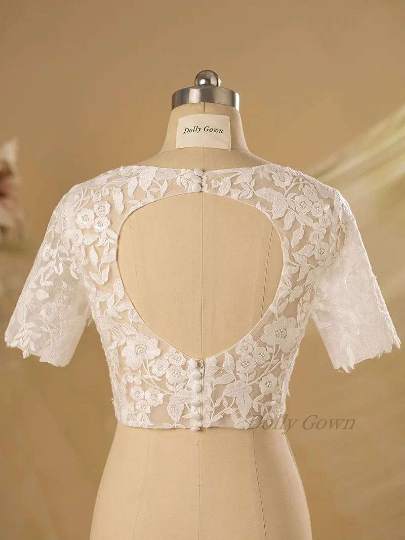 Haut de mariée en dentelle à dos ouvert Shelbi avec manches 1/2