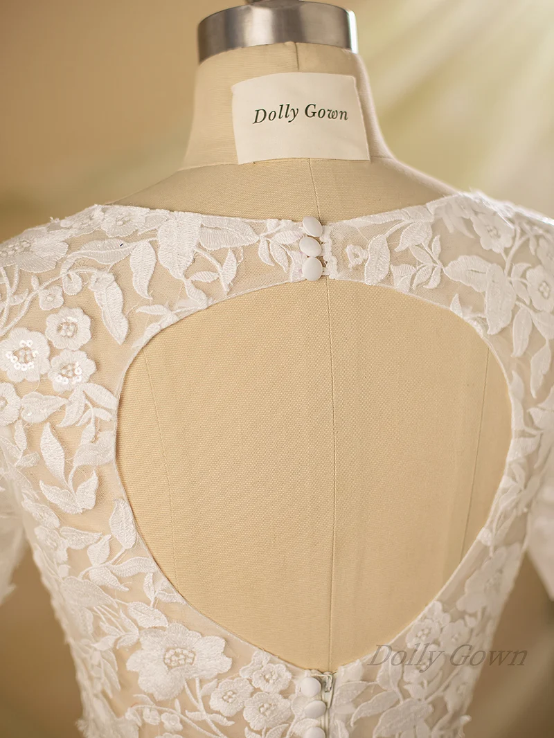 Haut de mariée en dentelle à dos ouvert Shelbi avec manches 1/2