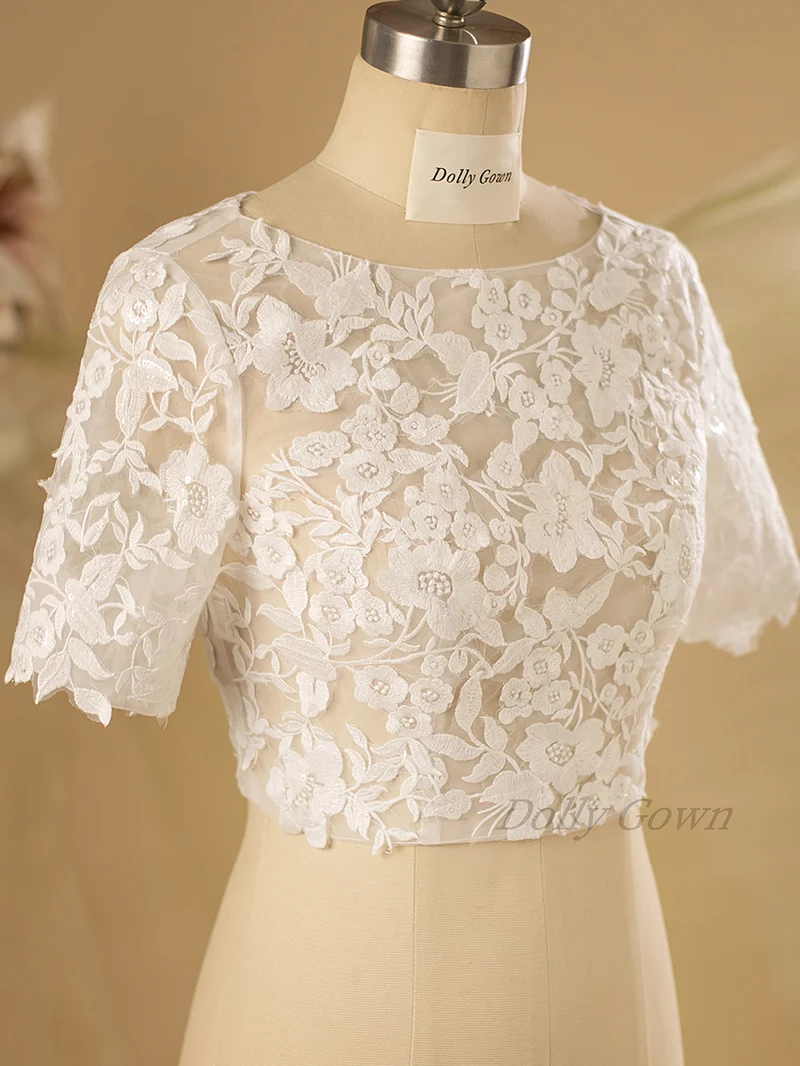 Haut de mariée en dentelle à dos ouvert Shelbi avec manches 1/2