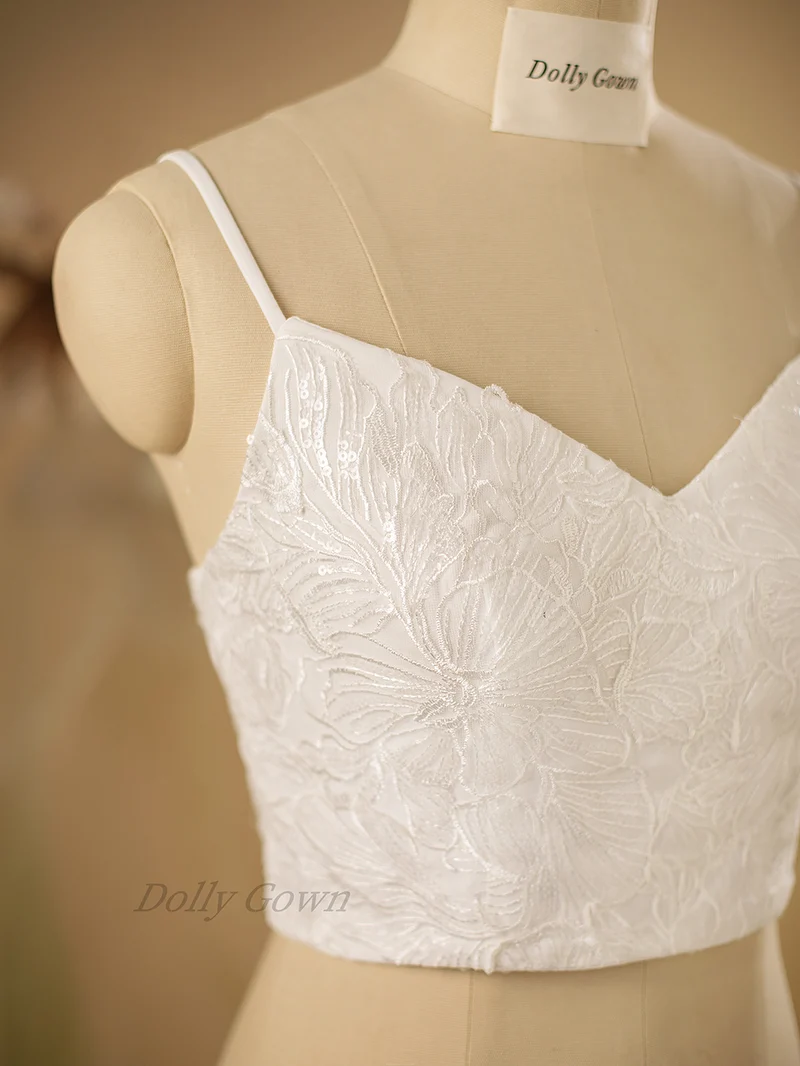 Haut de mariée en dentelle à bretelles spaghetti Tifffanie