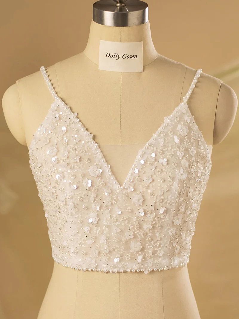 Surmatelas à paillettes florales pour robe de mariée Lakyla