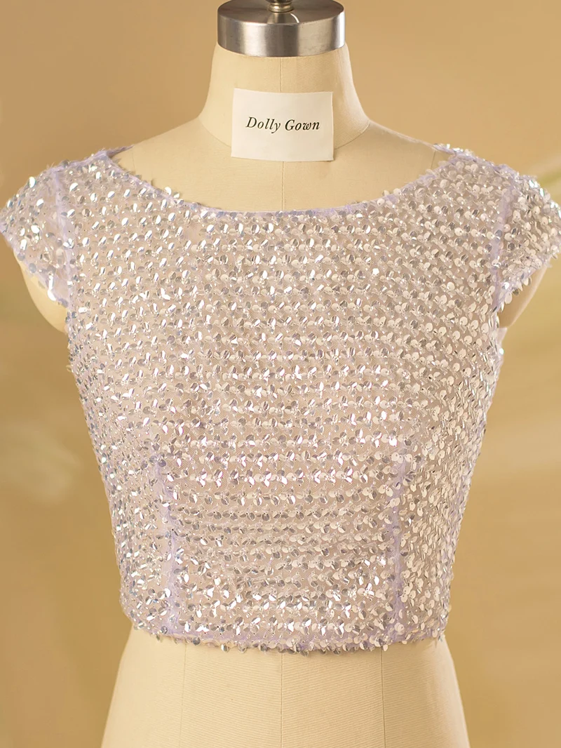 Haut de mariée à manches courtes et dos ouvert Cari Sparkle