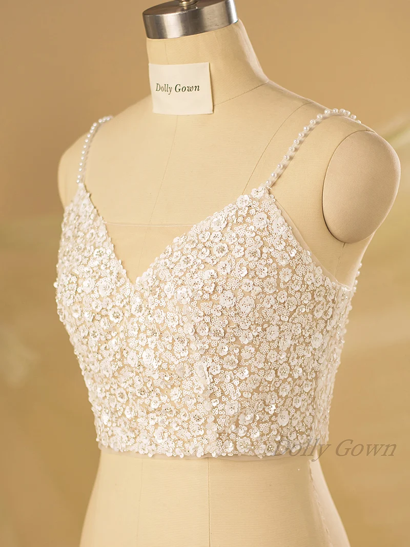 Hauts de mariée à bretelles spaghetti et paillettes florales Kimdwell