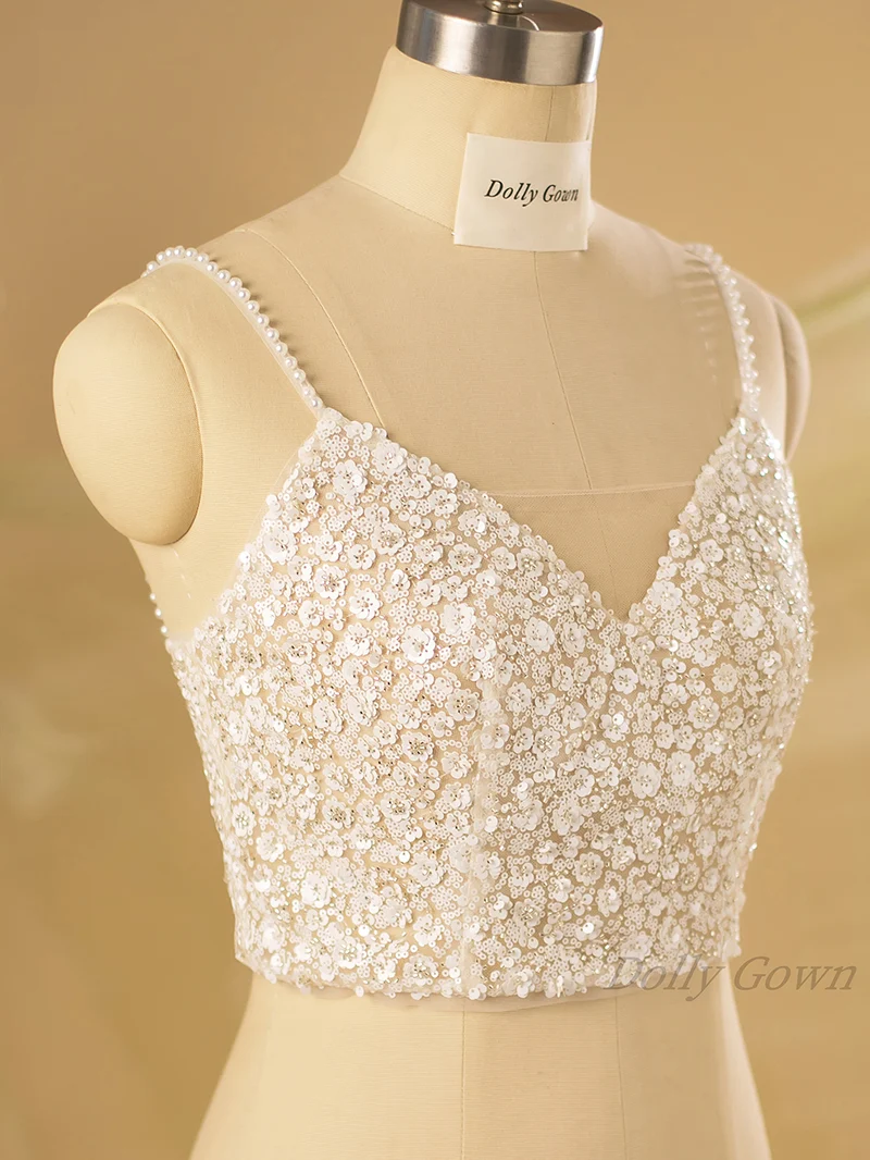 Hauts de mariée à bretelles spaghetti et paillettes florales Kimdwell