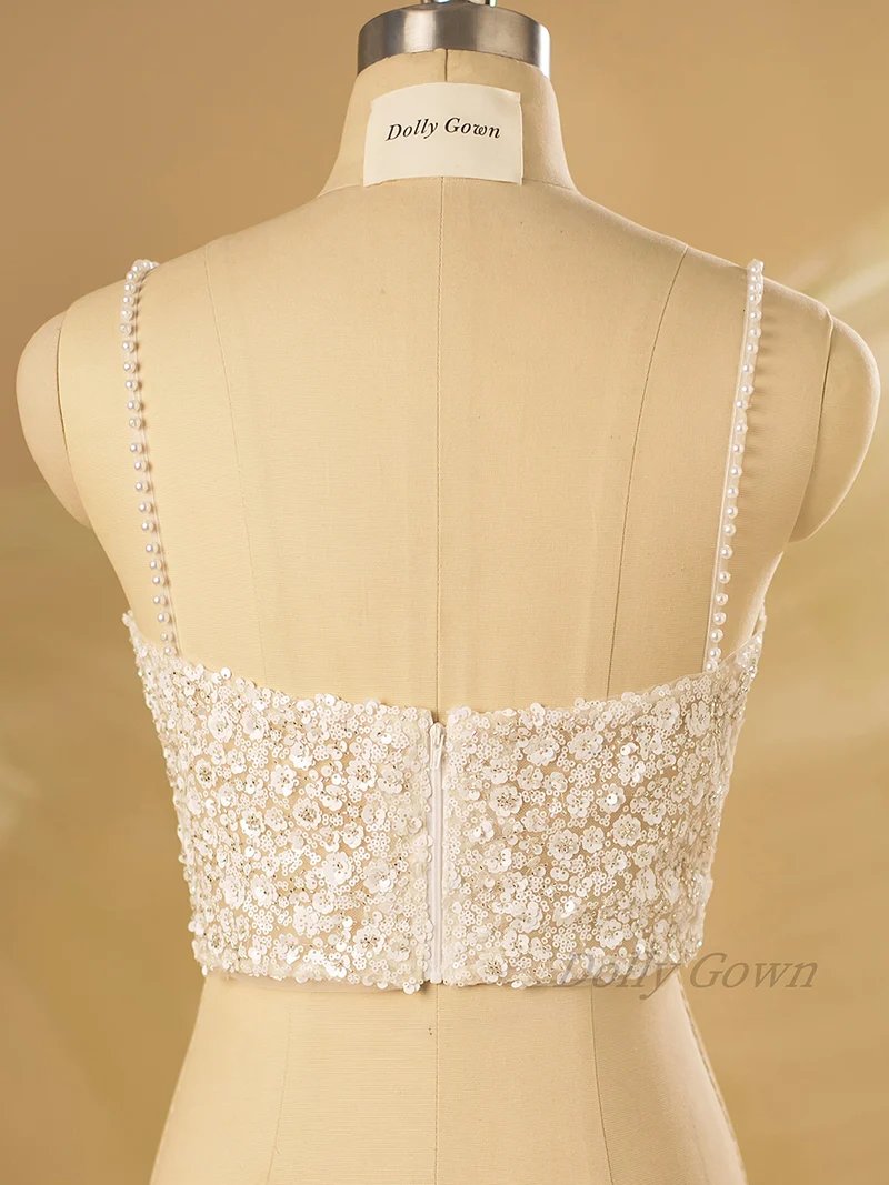 Hauts de mariée à bretelles spaghetti et paillettes florales Kimdwell