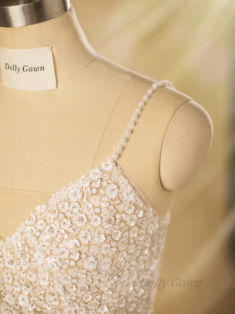 Hauts de mariée à bretelles spaghetti et paillettes florales Kimdwell
