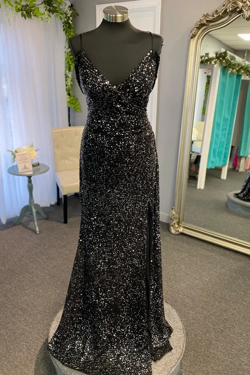 Robe de bal longue sirène surplis à sequins rouges avec fente latérale