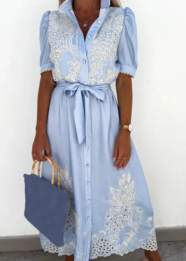 Robe longue chemise avec dentelle
