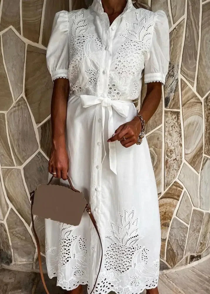 Robe longue chemise avec dentelle