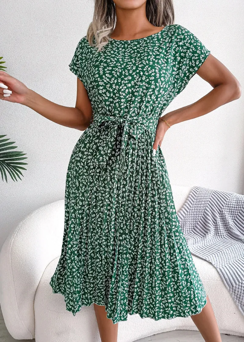 Robe plissée verte pour femme