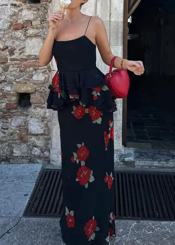 Ensemble noir chic avec jupe longue