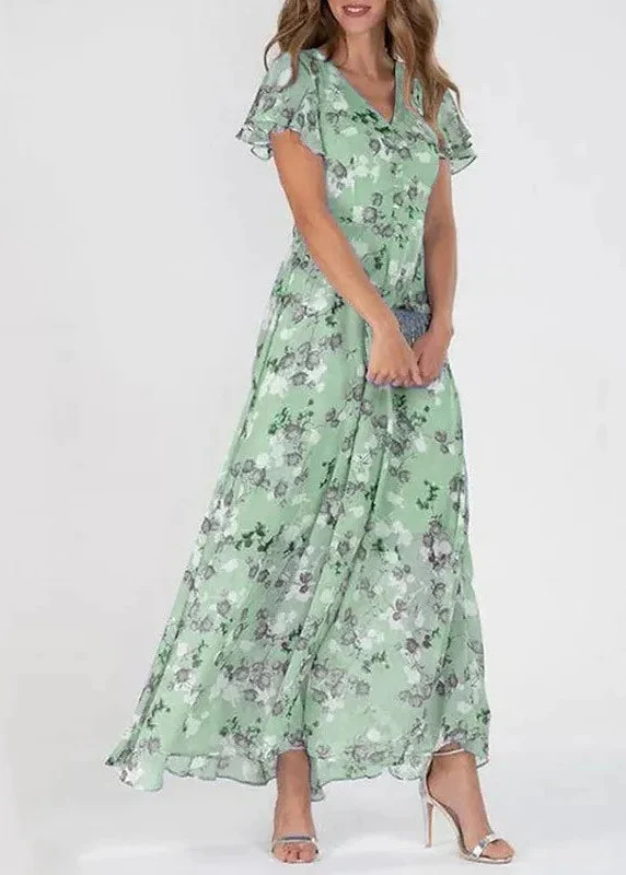 Robe mousseline chic bohème verte