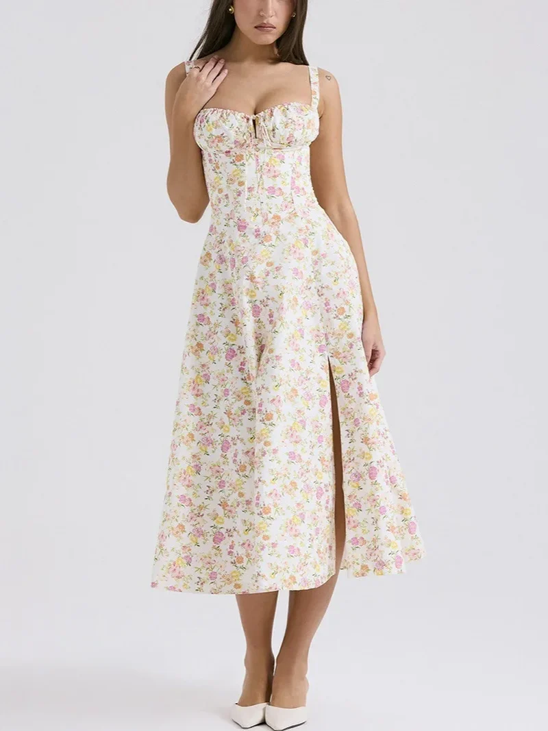 Robe corset d’été longue élégante Beige
