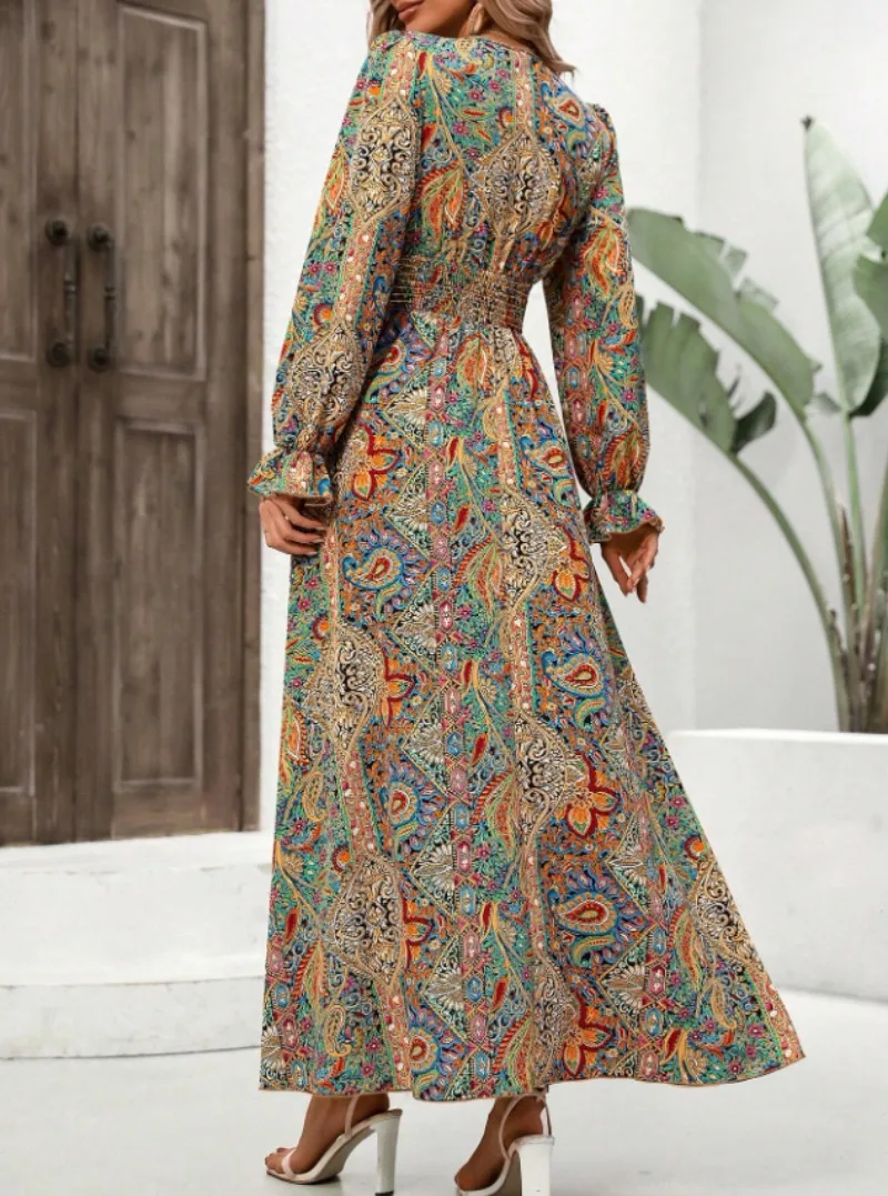Robe en mousseline manches longues verte