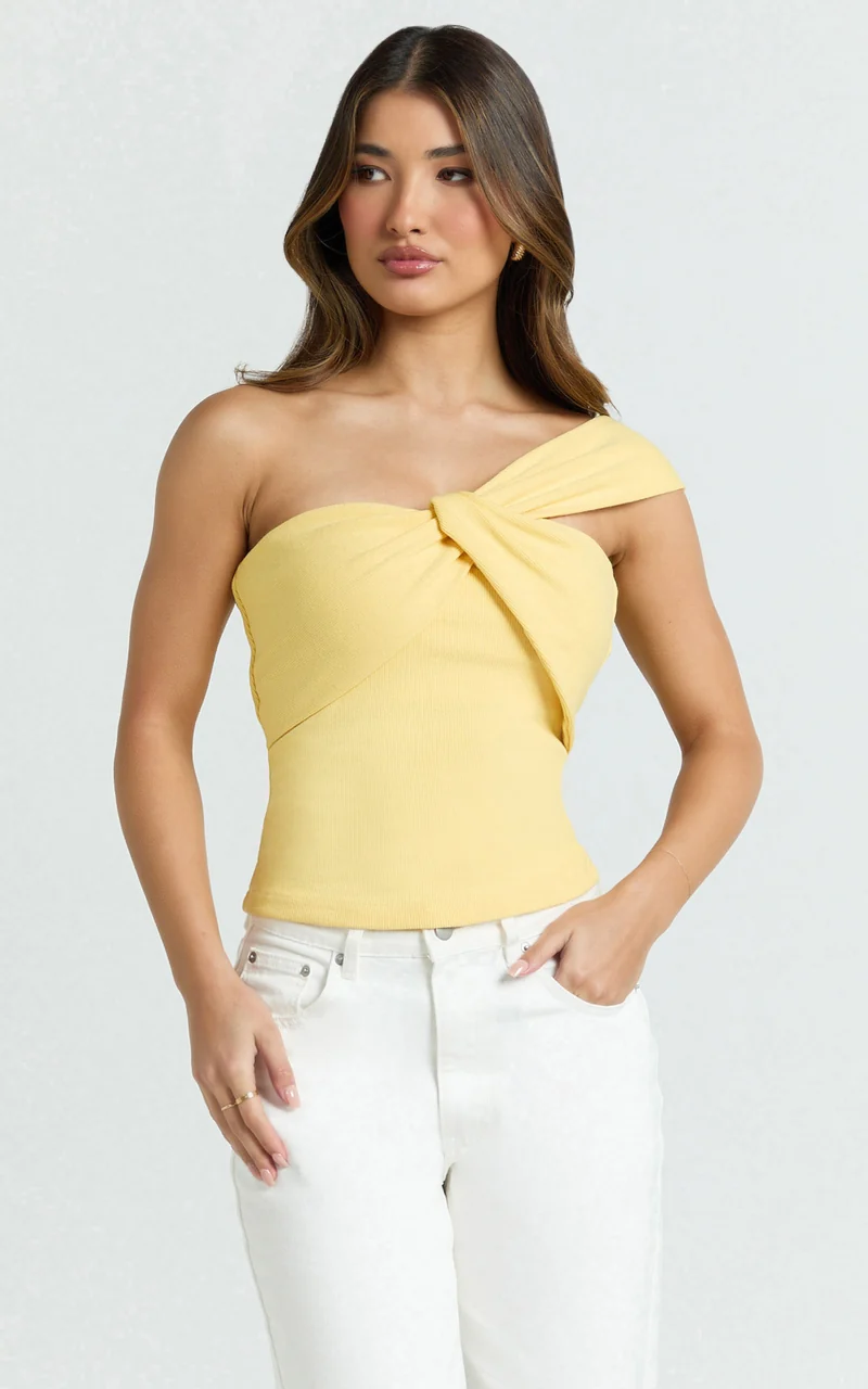 Maura Top - One Shoulder Twist Top in Lemon