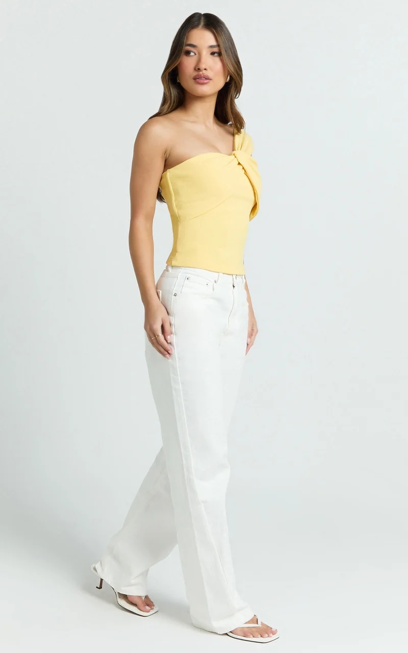 Maura Top - One Shoulder Twist Top in Lemon