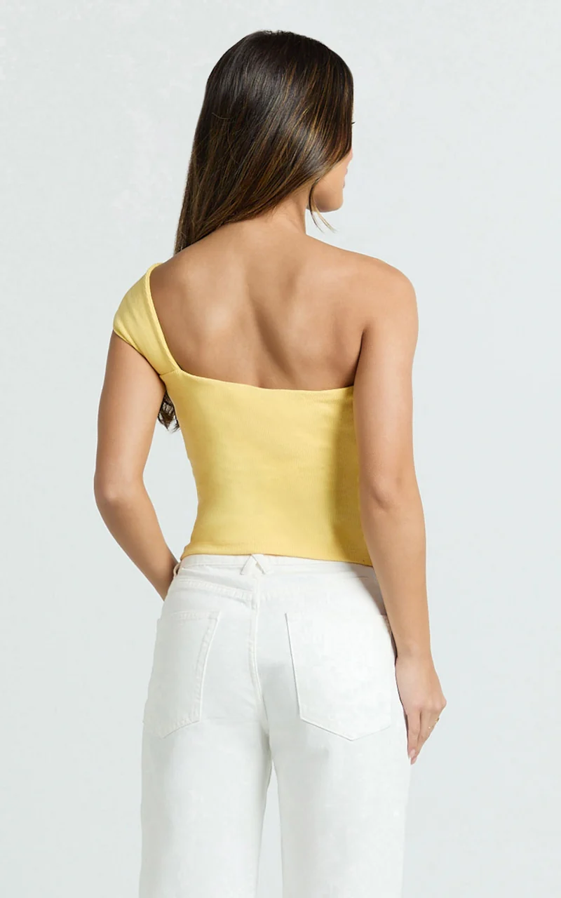 Maura Top - One Shoulder Twist Top in Lemon