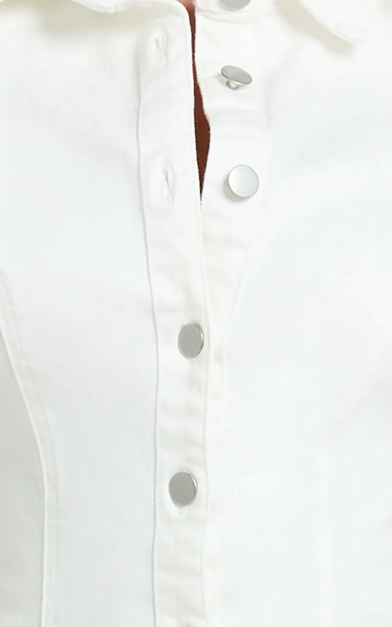 Laine Mini Dress - Button Down Denim Shirt Dress in White