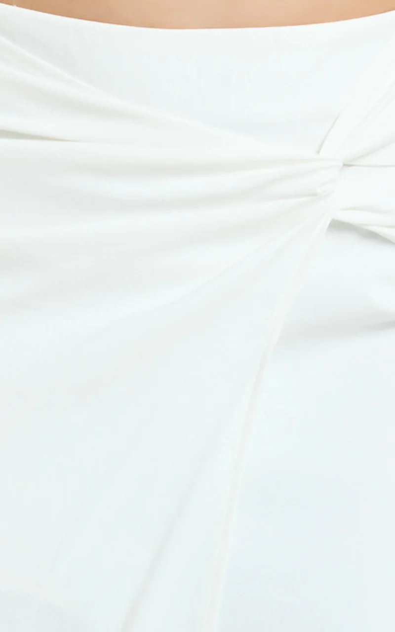 Dylan Midi Skirt - Mid Waist Twist Front Midi Skirt in White